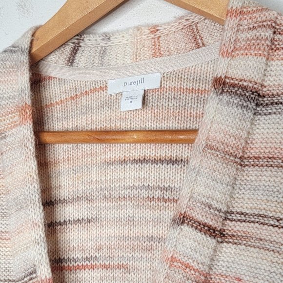 PureJill J. Jill Medium Cream Striped One Button Women's‎ Cardigan Sweater - Picture 4 of 5